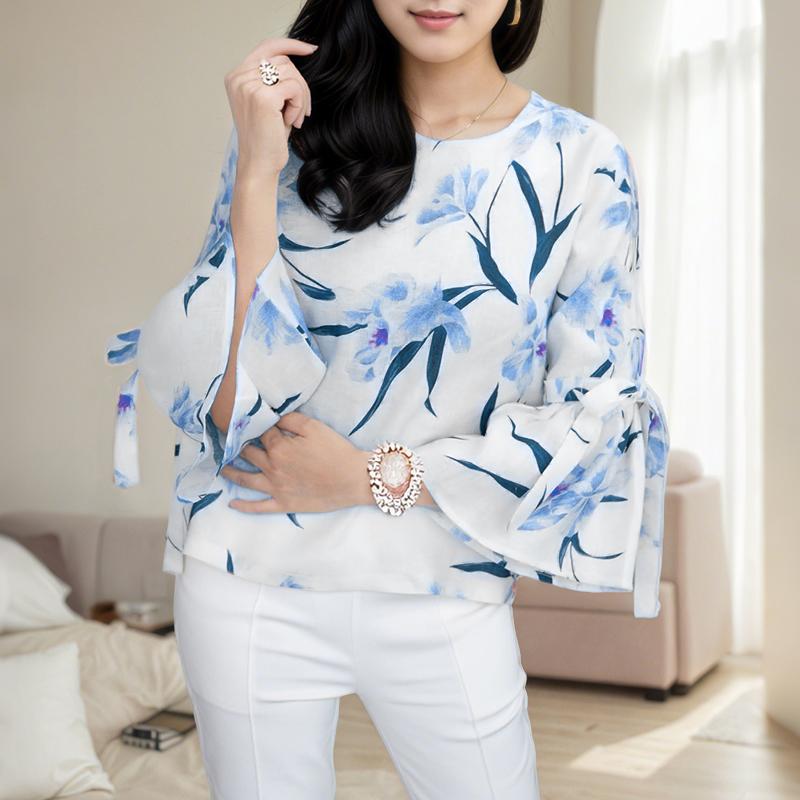 

ZANZEA Женская повседневная блузка с круглым вырезом и рукавом 3/4 с принтом 2XL