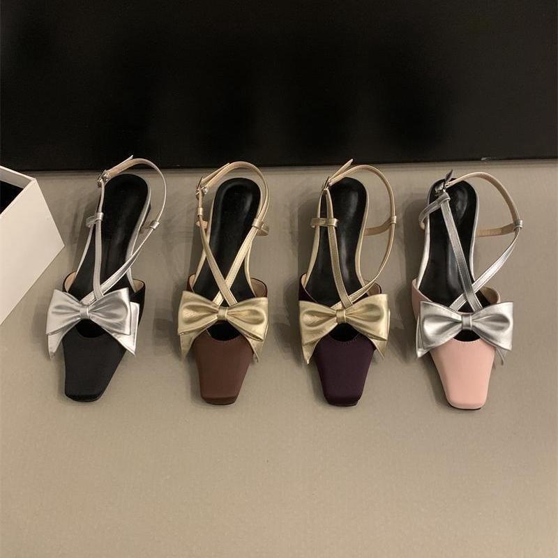 Coarse Heel French Small Fragrant Wind Bag Head Sandals Fairy Shoes 2025 New Spring and Summer Bow Evening Shoes Single Shoes
