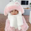 Cute Rabbit Ear Children's Hat & Scarf Combo - Plush, Warm, and Movable Ears for Girls.