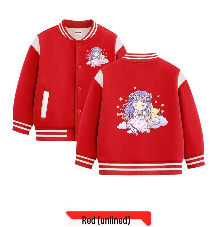 Girls' Fleece-Lined Baseball Jacket for Autumn/Winter 2026 - Thickened, Medium & Large Sizes