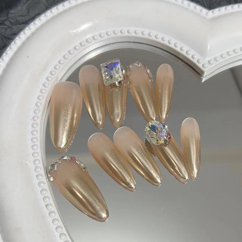 Wearing Armor Pure Handmade Manicure Finished Product Fake Nail Patch Nude Color Magic Mirror Powder French Flash Drill Wear Armor