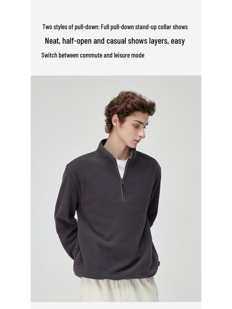 2025 Men's Stand-Collar Casual Orlon Sweatshirt Jacket: Trendy, Loose, Warm for Autumn/Winter