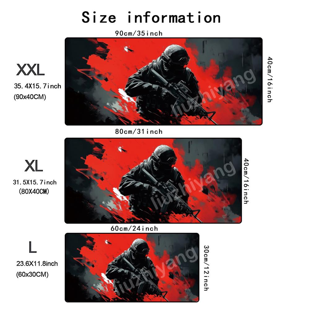 Soldier Mouse Pad Large Computer Office Game Table Mat Xxl Rubber AntiSlip Stitched Edge Keyboard Mats Washable Desk Pads