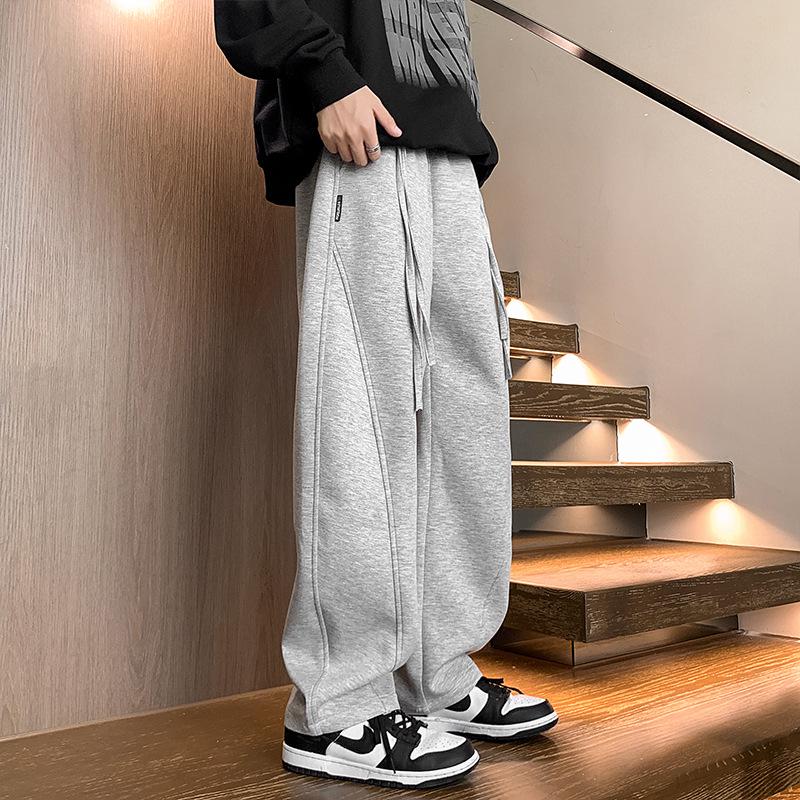 

Мужские повседневные брюки больших размеров с широкими штанинами: Весенне-осенний стиль, прямой крой, модный бренд, спортивная одежда, свободная посадка, дизайн «ятаган» для зимы. 2XL