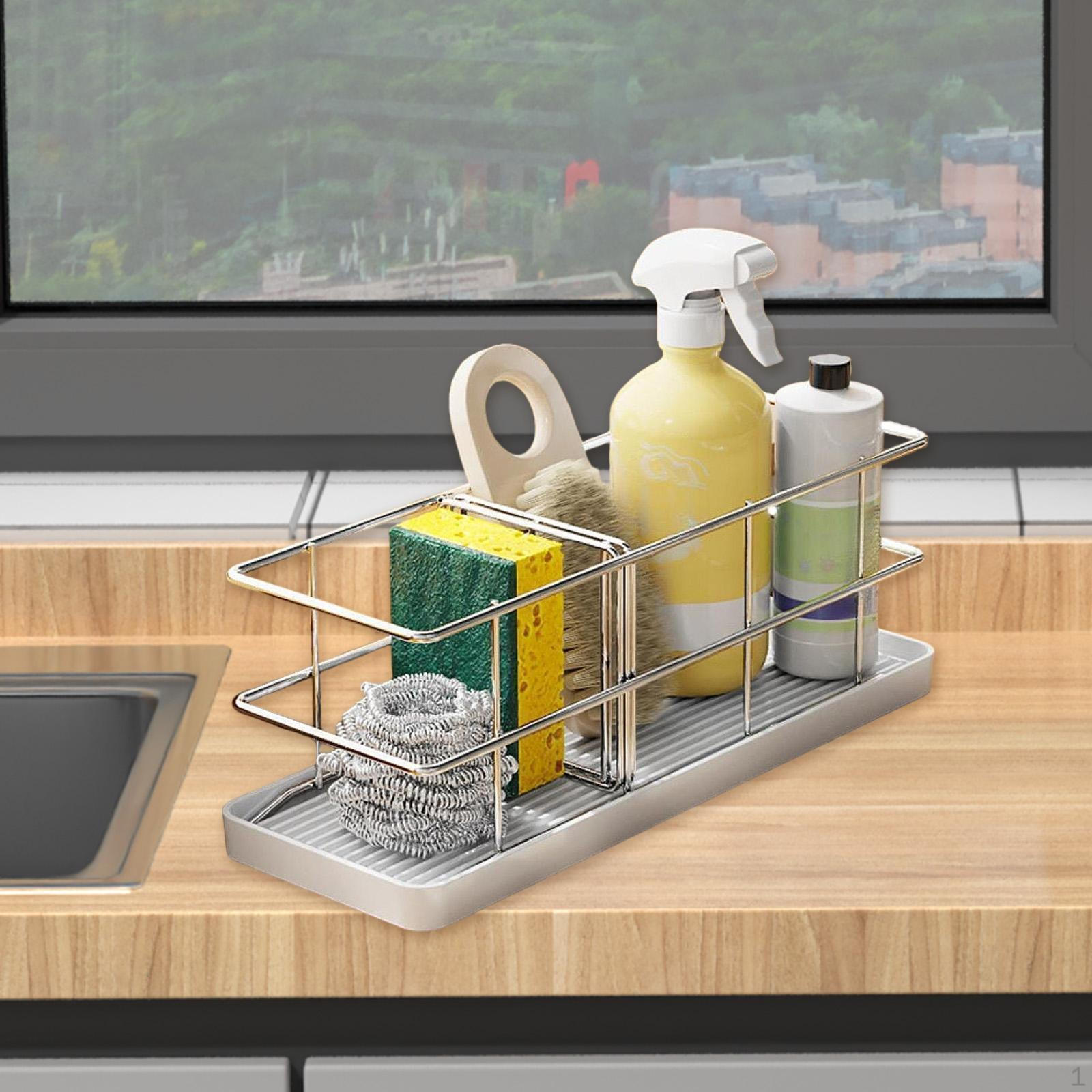 

Держатель для губки для раковины, полка для хранения щеток, корзина для слива из нержавеющей стали для мытья посуды white tray