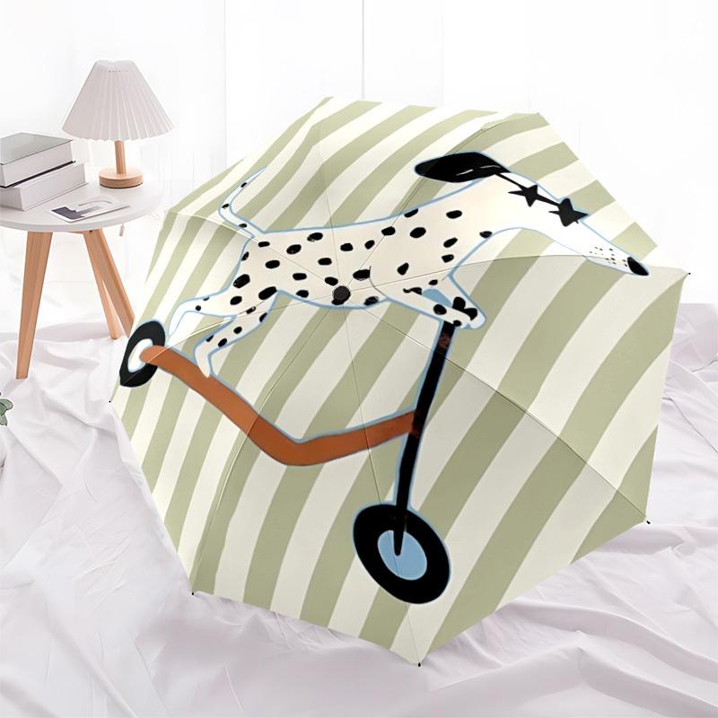 1pc Dalmatian, Scooter Automatic Opening/Closing Folding Umbrella with 8 Ribs, Plastic Handle, Windproof Portable Sunshade Umbrella yy251222228