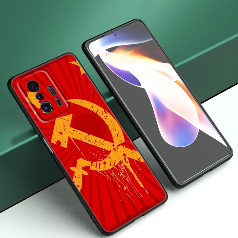 The USSR Flag Symbol Black Silicone Phone Case For Xiaomi Mi 9 SE 8 10T 11 12 13 Lite 9T 11T 12S 12T 13T 14 Pro 5G NE 11i 12X
