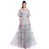 Summer Holiday Vacation Flower Print Long Maxi Dress Bohemian O-neck Short Sleeve High Waisted Chiffon Party Dresses Casual Robe