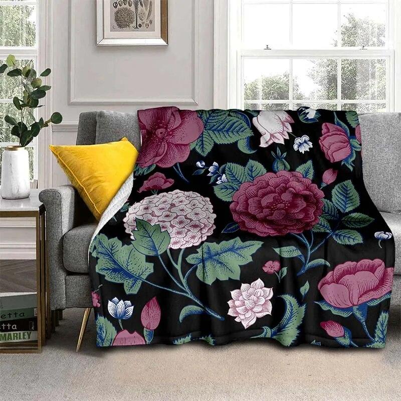 Módní přikrývka se zářivými květinami – lehký flanelový přehoz na pohovku, přikrývka s digitálním potiskem s měkkou a červotočivou flanelovou látkou