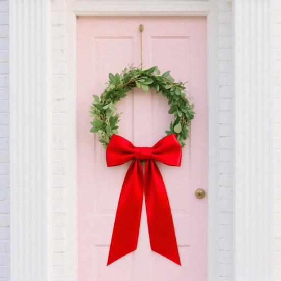 2 Pcs Christmas Velvet Wreath Sash for Front Door Blank Plain Garland Sash Accessories for Anniversary Wedding Party Indoor Outdoor Home Decor
