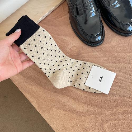 1 Paar Farbblock-Pünktchen-Mittelschaftsocken Niedliche Lässige Netz-Atmungsaktive Socken für Damen Schülerin Sommer Freizeit Wadenhohe Socken