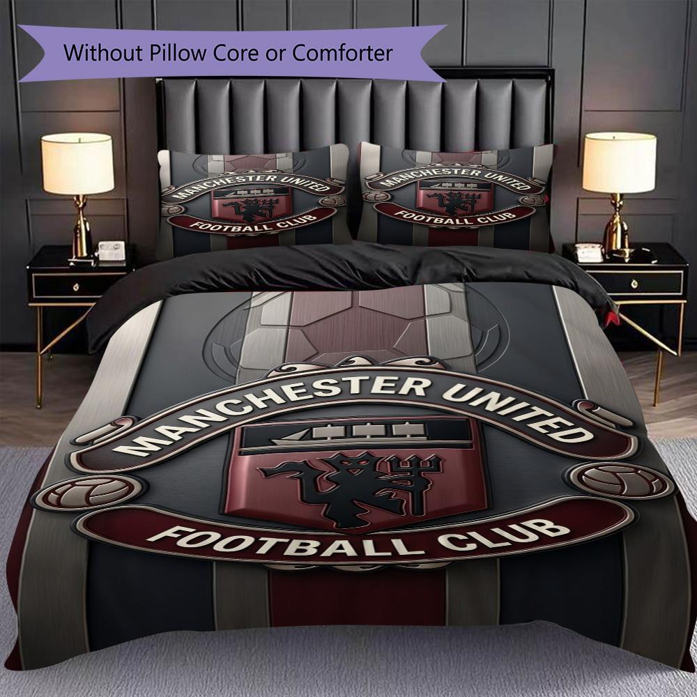 Manchester Emblem Three-piece set (1 * duvet cover + 2 * pillowcase, without core) 2D Flat Duvet cover and pillowcase Bedding set Soft and comfortable