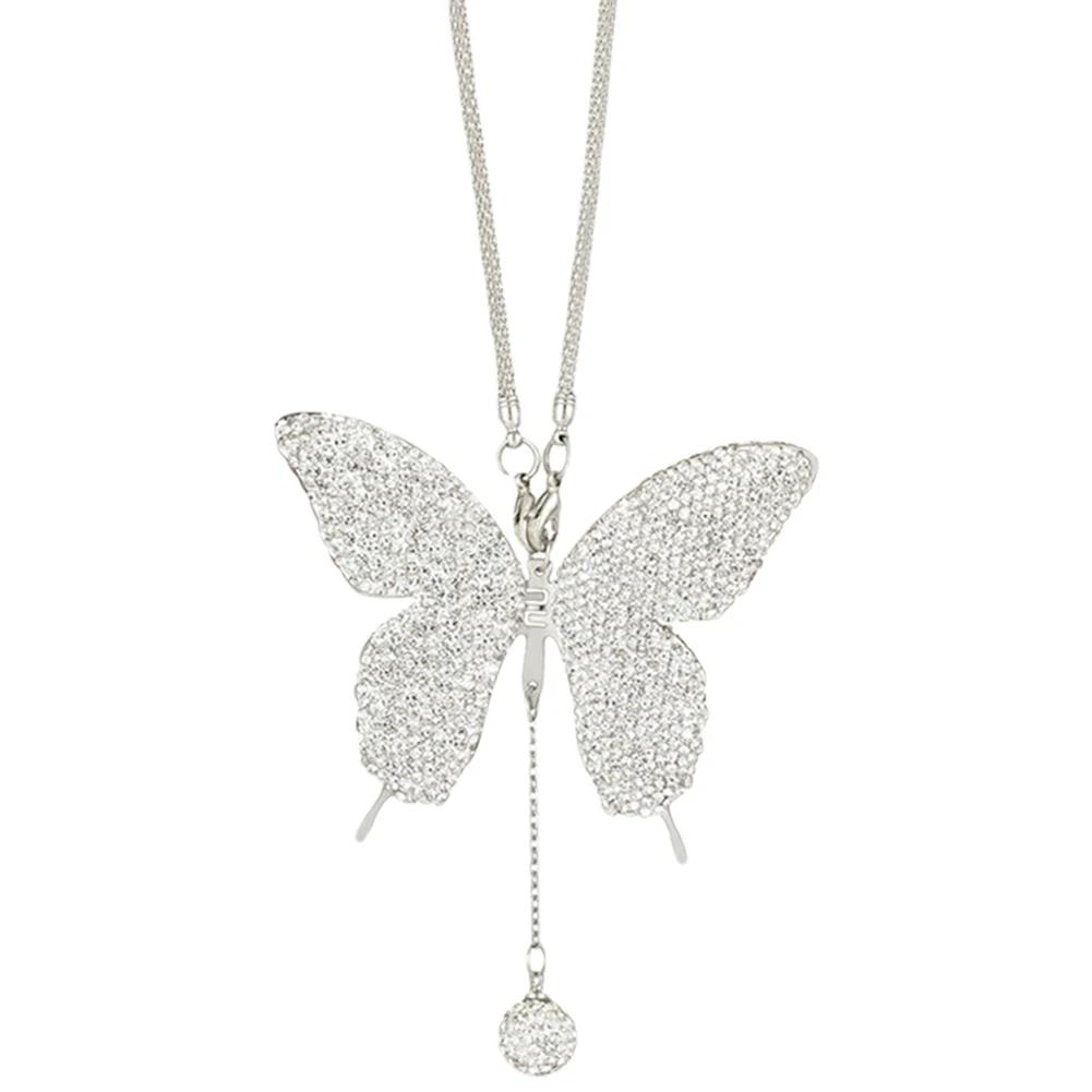 Crystal Butterfly Lucky Hanging Car Interior Pendant Rear View Mirror Charms for Women Ornamental Accessory for Vehicle Interior