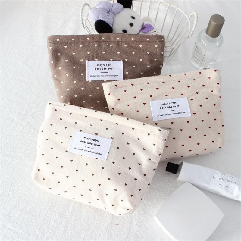 Korean Ins Polka Dot Love Lipstick Bag, High-value Girl, Hand-held Makeup Bag, Large-capacity Liner Storage Bag