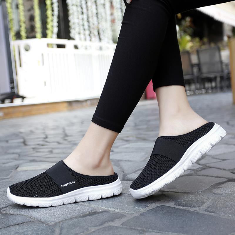 Women Slippers Casual Sandals  Backless Sneakers Summer Slip on Black Lightweight Orthopedic Shoes Large Size