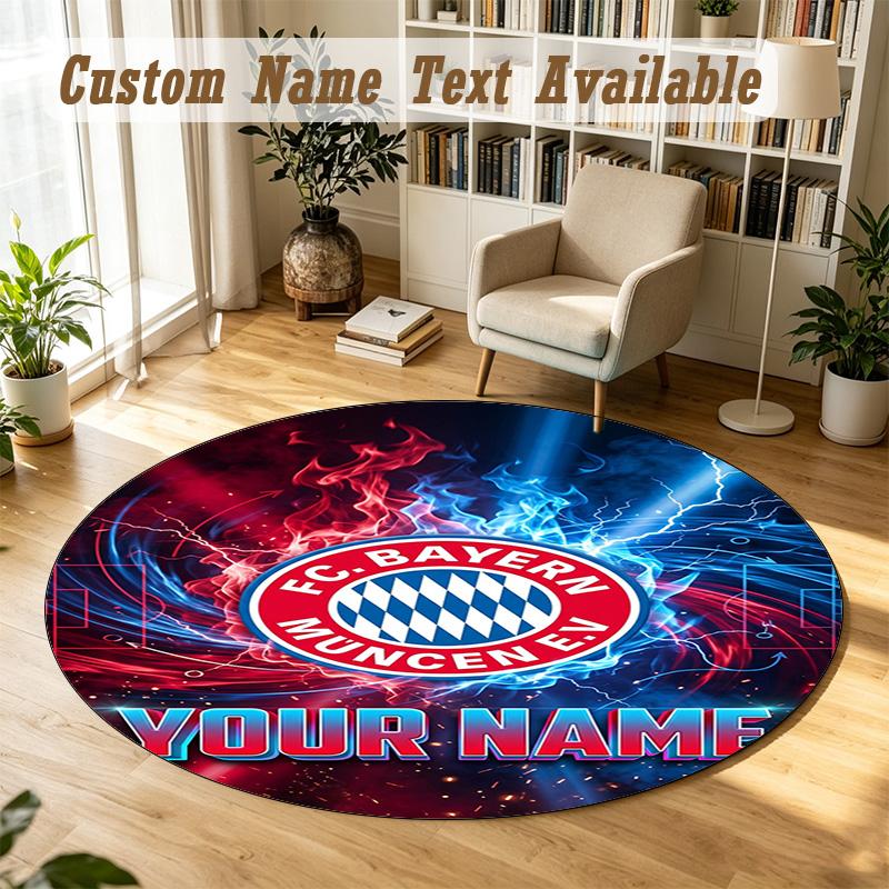 Round Rug Custom NameBayern Munich Pattern Non Slip Carpet Home Floor Decor
