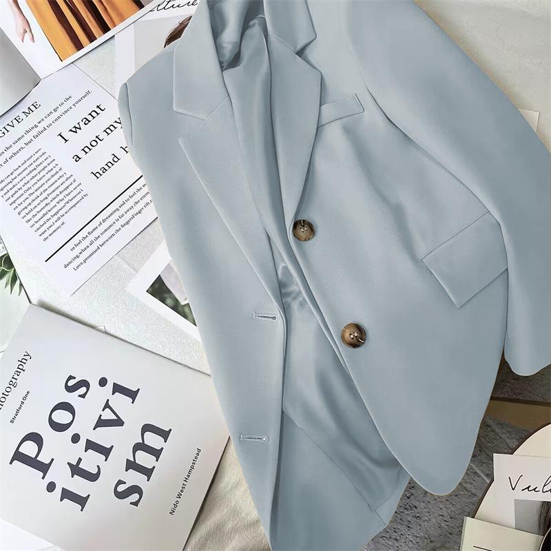 Blazer Petite Feminino Azul Chic 2025: Casaco Casual Estilo Coreano para Primavera e Outono