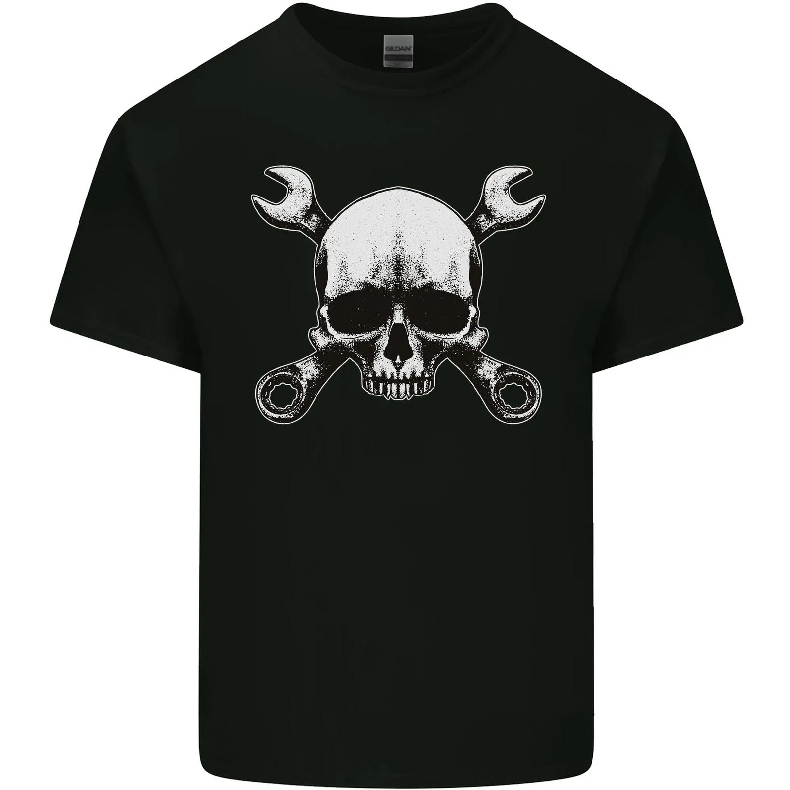 Spanner Skull Mechanic Car Biker Motorbike Kids T-Shirt Childrens S