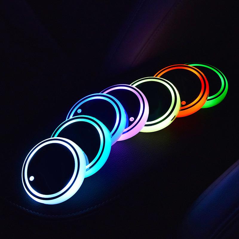 2Pcs 7Colors LED Car Cup Holder Lights For Tesla Model 3 Y X  Changing USB Luminous Coaster Water Cup Bottle Pad