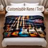 Music Guitar Theme Soft Blanket Personalized Custom Name Text Print Warm Blanket Home Sofa Bedroom Decor