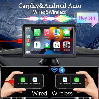 Autoradio sans fil CarPlay Android Auto, lecteur vidéo multimédia portable avec écran tactile de 7 pouces et port USB auxiliaire pour caméra de recul