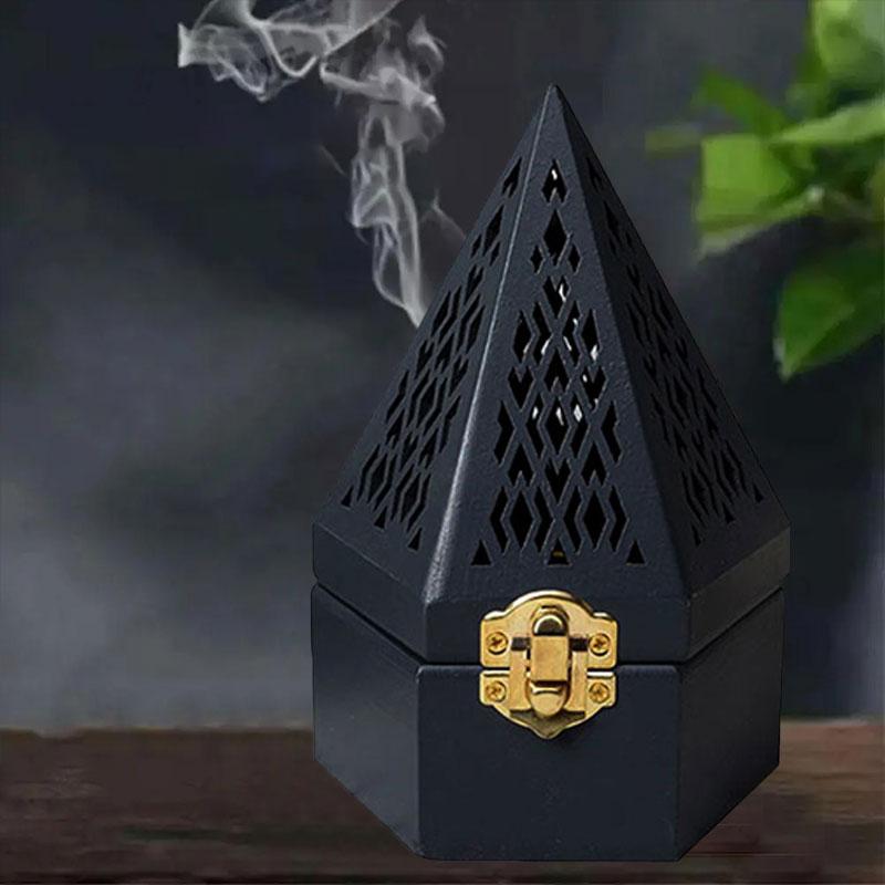 Pyramid Incense Burner Antique Aromatherapy Box Handcrafted Classic Wooden Incense Cone Holder