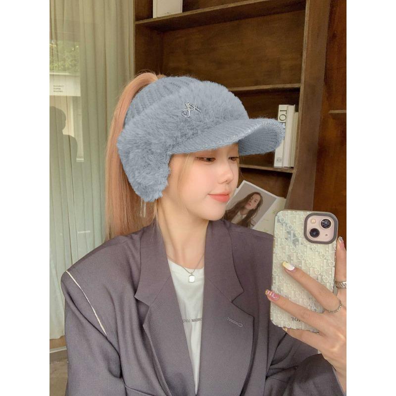 

Осень и Зима Теплая и Защищающая Уши Вязаная Бейсболка с Уткой Новая Женская Зимняя Бейсболка с Открытым Верхом в Корейском Стиле Тренд One size