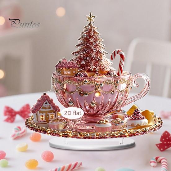 Acrylic Holiday Ornaments for Home Decor 2D Christmas Tree Figurine, Dreamy Floral Candy House Tabletop Showcase Ornaments, Centerpiece Office