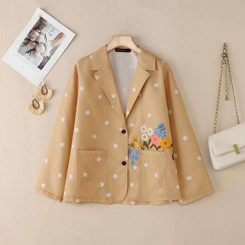 ZANZEA Bluză lejeră cu mânecă lungă, cu imprimeu liber, cu guler răsturnat