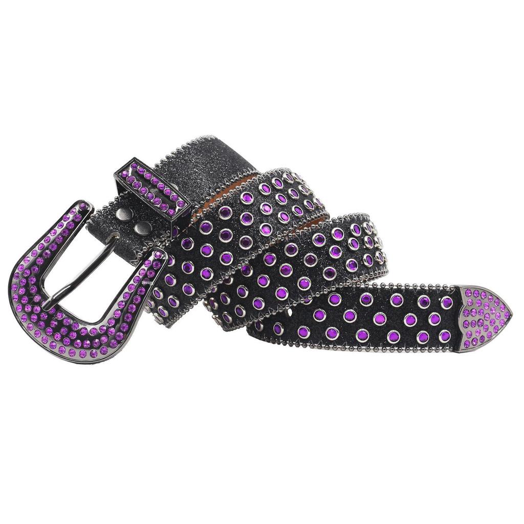 Y2K Punk Rhinestone Sequin Hip Hop Pin Buckle Leather Belt for Women