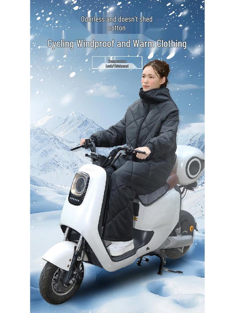 Windproof Winter Fleece-Lined Electric Vehicle Riding Coat