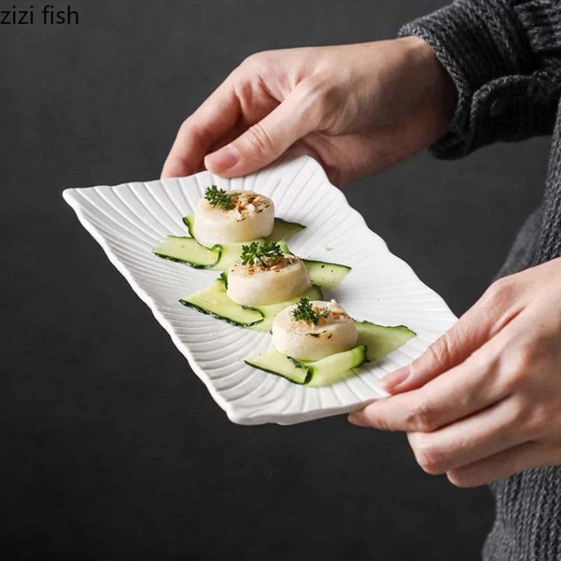Plato de Barra Larga Irregular de Cerámica Blanca Pura Plato para Sushi Dim Sum Plato para Presentación de Cocina Molecular Vajilla Creativa para Restaurante