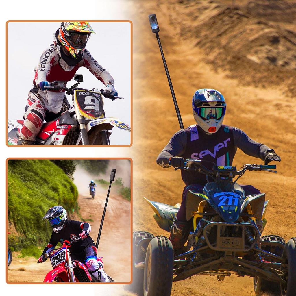 HAFOKO Motorcycle Clamp Mount Kit for Bike Handlebars and Invisible Selfie Stick for Compatible with GoPro 360 X GO and Osmo Also Compatible with