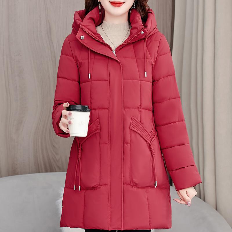 

Длинные парки для женщин среднего возраста, зимние пальто, элегантные свободные, толстые, теплые, женские куртки с капюшоном 4XL красный