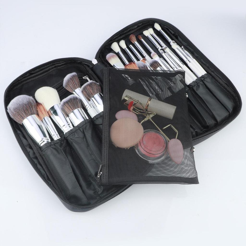 Portable Foldable Makeup Brush Bag with Stand-Up Design