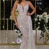 Summer New Women's Dresses Sexy V-Neck Sling Back Gowns with Silver Foil Evening Party Dress