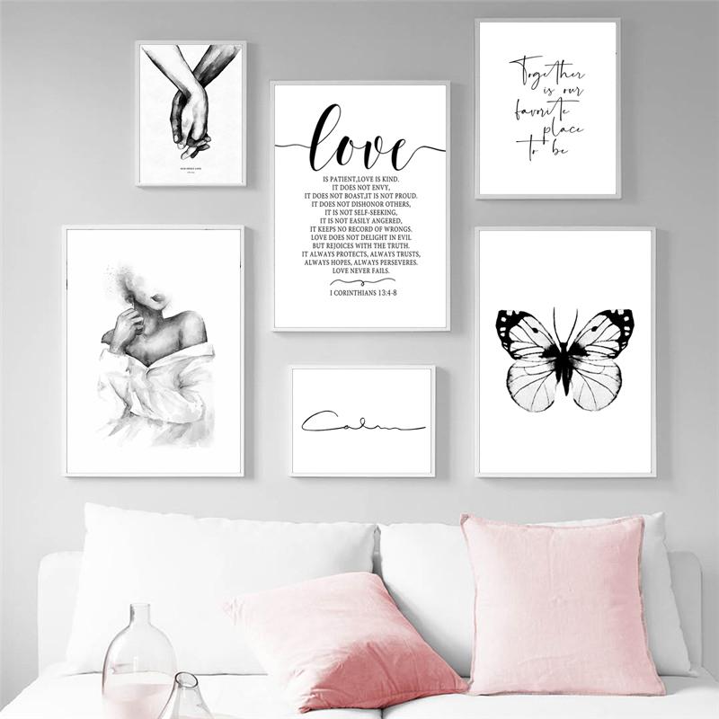 Nordic Minimalist Poster and Print Shoulder Kiss Hand Wall Art Canvas Painting Black White Art Pictures Living Room Home Decor