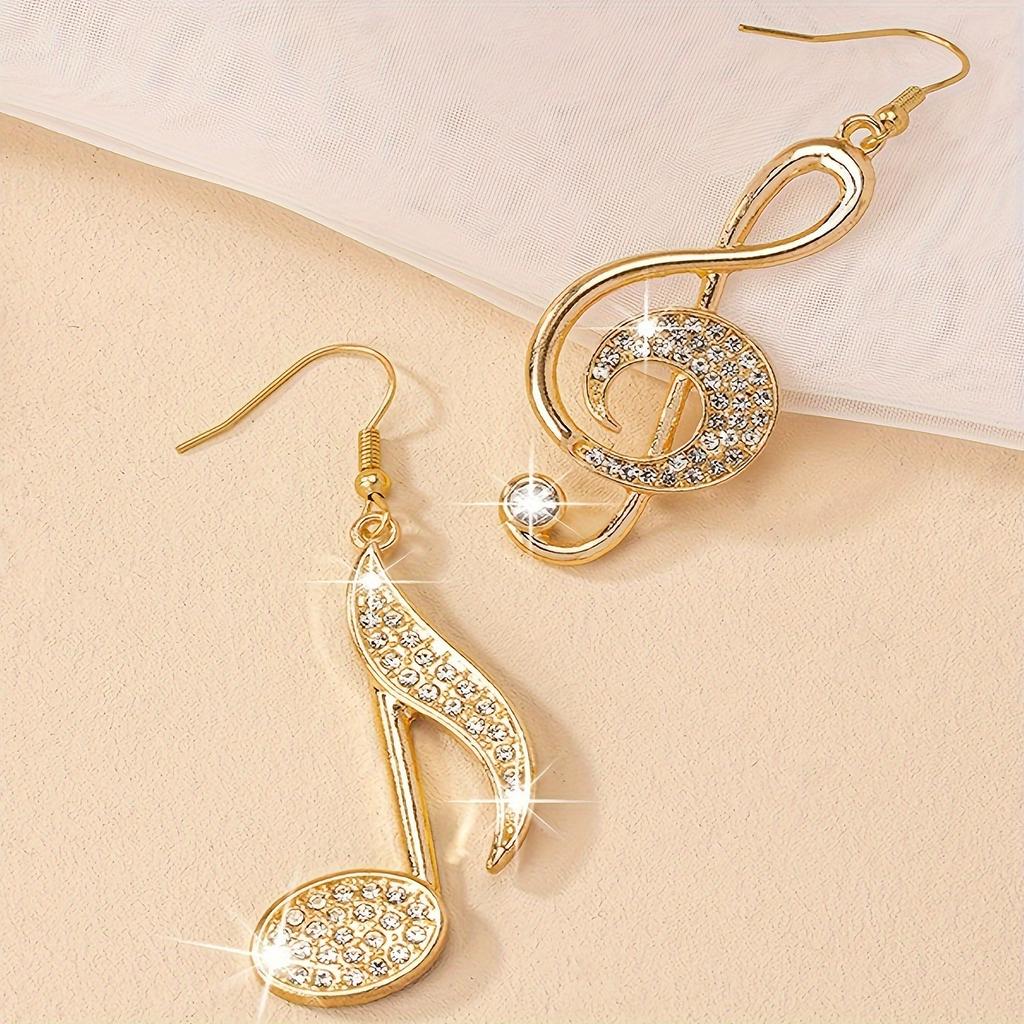 Exquisite Rhinestone Music Symbol Pendant Drop Earrings Fashion Asymmetric Earrings Women's Elegant Trendy Party Zircon