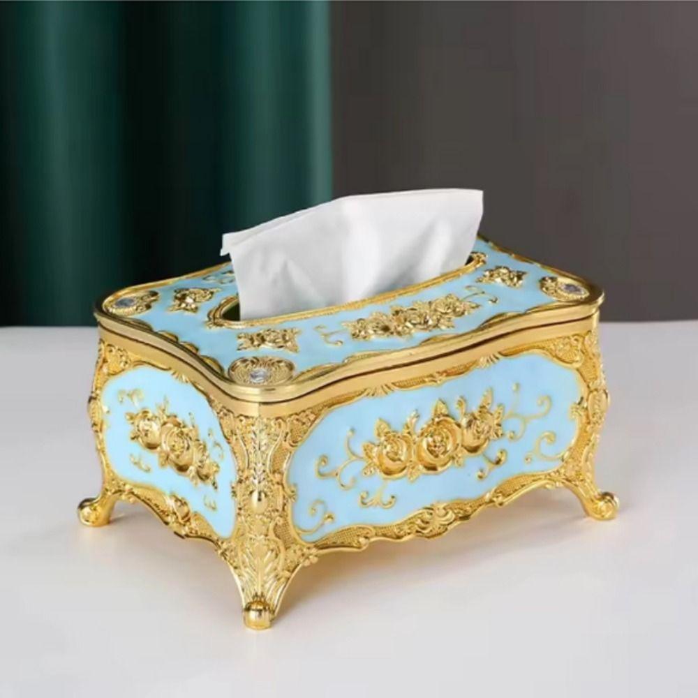 European Style Tissue Box Holder Rose Pattern Tissue Dispenser Paper Storage Box Office