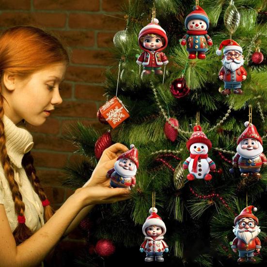 Christmas Acrylic Hanging Ornament Flat Figure Car Interior Decoration Pendant Holiday Party Hanging Decoration