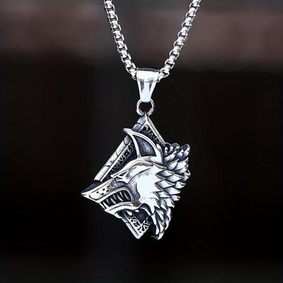 New Men's Long Choke Wolf Necklace and Pendant Viking Animal Jewelry Accessories Gift