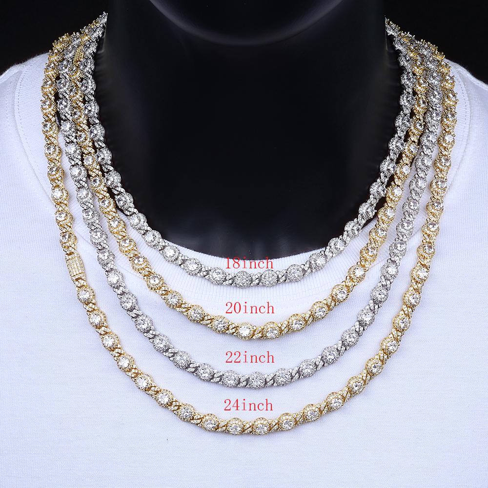 NY Ice Diamond Round Beads 7.5mm Cuban Chain Diamond Cubic Zirconia Cuban Necklace Hip Hop Style Women's Necklace