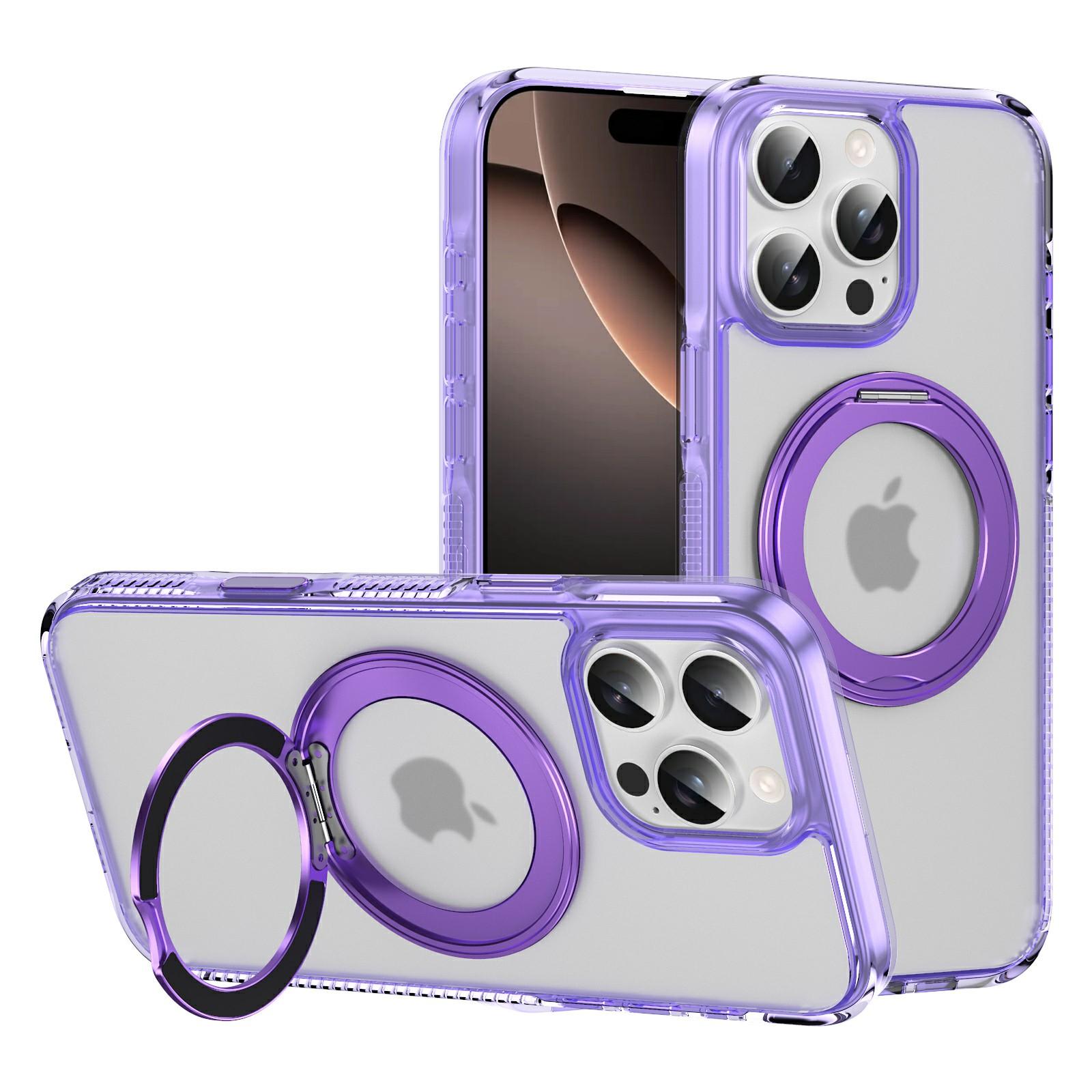 

For iPhone 16 Pro Max Case Rotating Kickstand PC + TPU Magnetic Phone Cover with Camera Touch Control Button E