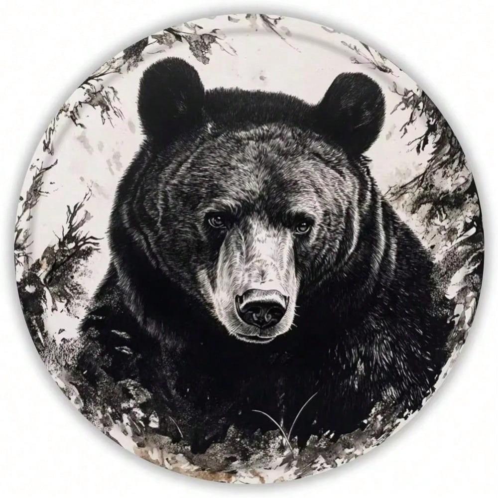 Round Tin Sign Bear Vintage Rustic Metal Wall Art Home Pub Decor