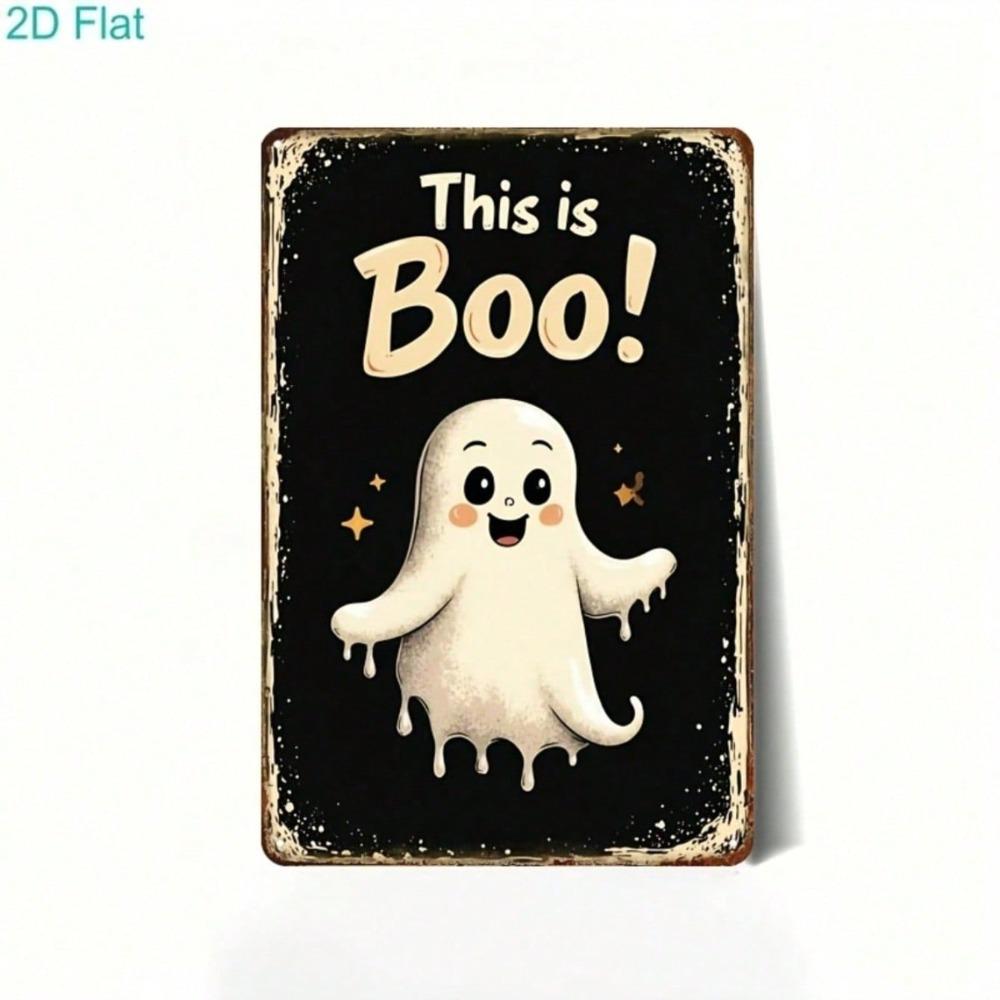 Spooky Boo Ghost Metal Tin Sign, Vintage Farmhouse Halloween Wall Art, 2D Decor for Kitchen, Garage, Bar, Cafe