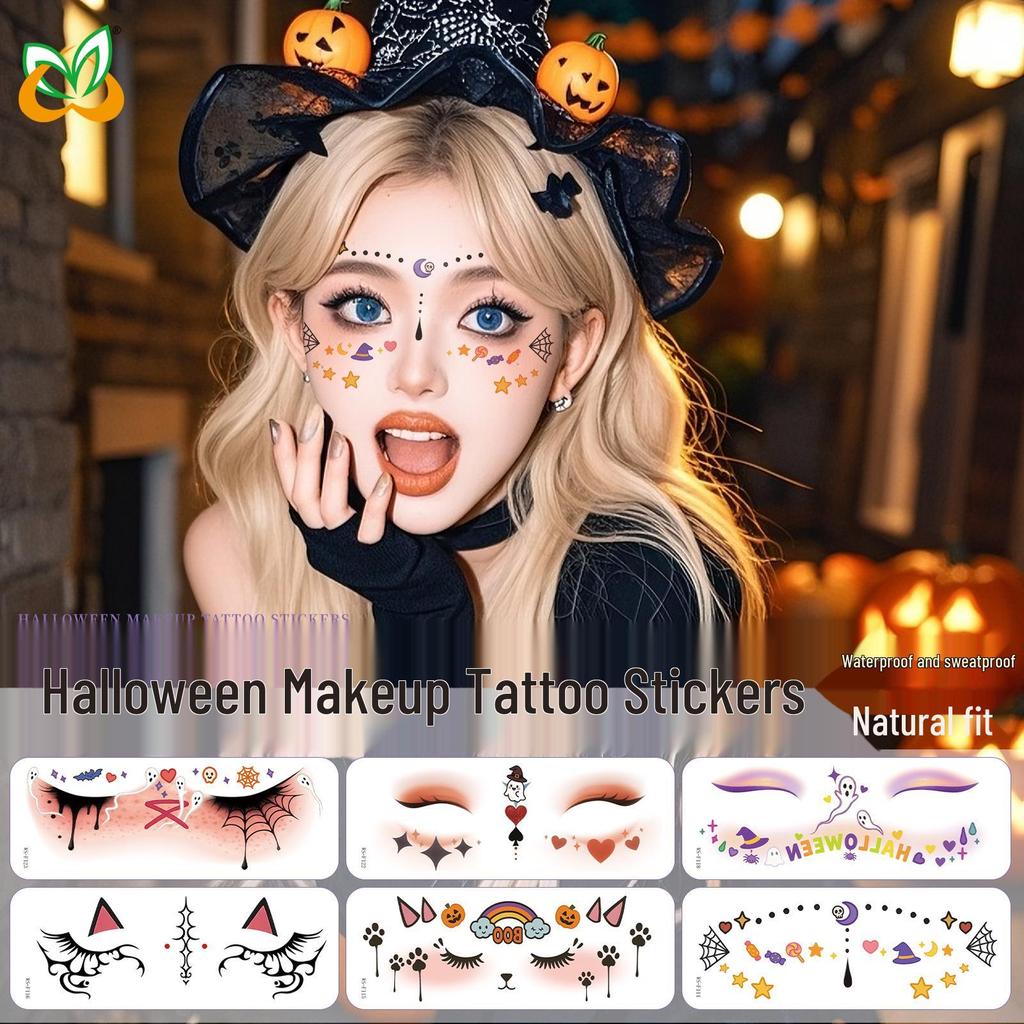 Tatuaje de Față Impermeabile de Halloween cu Fantome Jucăușe - Autocolante Drăguțe Temporare pentru Machiaj de Vrăjitoare