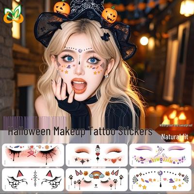 Tatuaje de Față Impermeabile de Halloween cu Fantome Jucăușe - Autocolante Drăguțe Temporare pentru Machiaj de Vrăjitoare