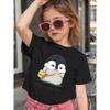 Girls Cute Penguin Print Crewneck Loose Summer Casual Short Sleeve T-Shirt