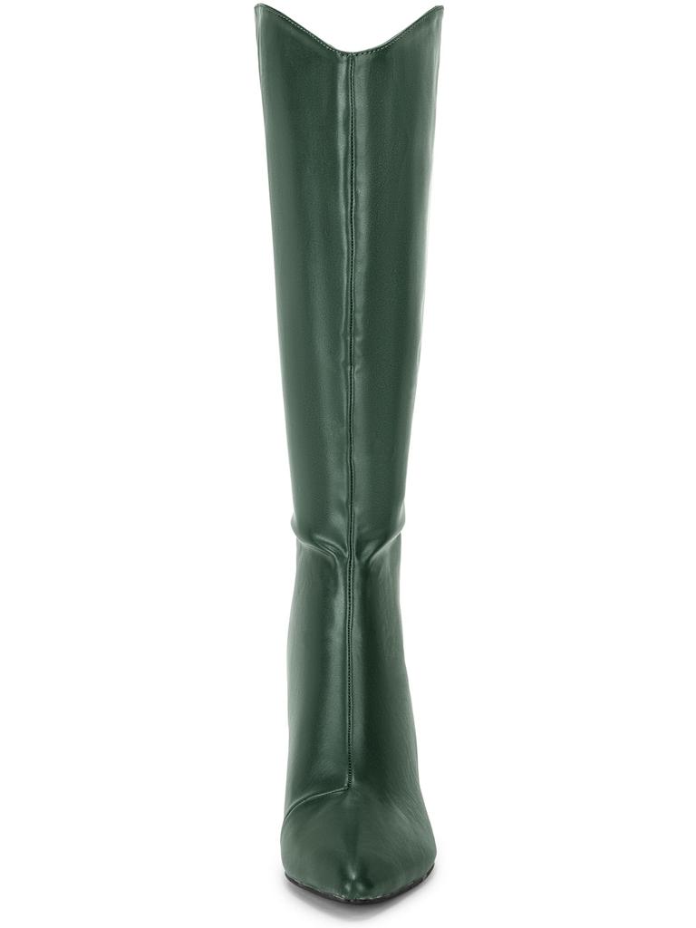 Allegra K Women's Pointed Toe Stiletto Heel Knee-High Boots, Dark Green, Size 27.0cm