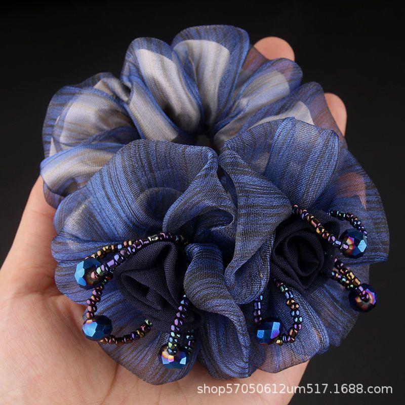 1PC Korean Flower Headband, Large Intestine Headband, Mesh Yarn, Middle-aged Woman, Flower Hair, Rubber Headband.